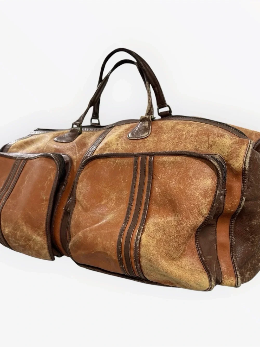 Vintage LAND Colombian Leather Large Duffel Travel Bag Weekend Carry On Brown